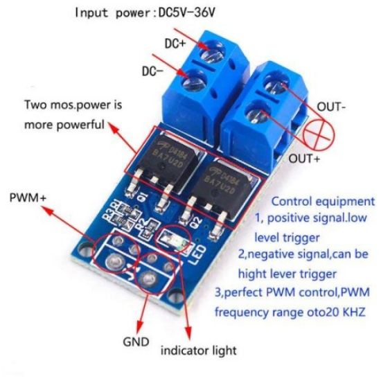 ماژول سوئیچ 15A PWM دارای ماسفت Logic Level قدرت AOD4184A